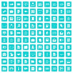 100 document icons set grunge blue