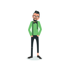 Exhausted and completely wiped out cartoon guy in casual clothes, gesturing. Vector illustration. Modern flat design.