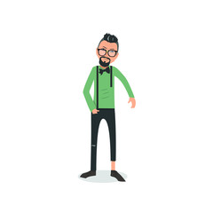 Obraz premium Exhausted and completely wiped out cartoon guy in casual clothes, gesturing. Vector illustration. Modern flat design.