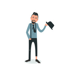 Exhausted and completely wiped out cartoon guy in casual clothes, gesturing. Vector illustration. Modern flat design.