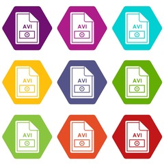 File AVI icon set color hexahedron