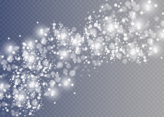 Vector falling snow effect isolated on transparent background with blurred bokeh.