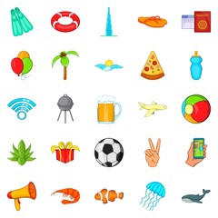 Tourist place icons set, cartoon style