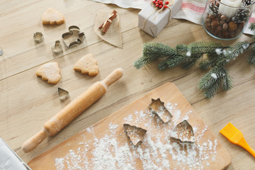 Baking ingredients for Christmas cookies and gingerbread