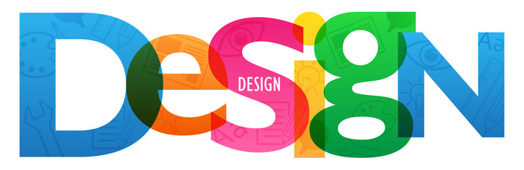 "DESIGN&rdquo; letters banner with symbols texture