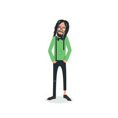 Exhausted and completely wiped out cartoon guy in casual clothes, gesturing. Vector illustration. Modern flat design.