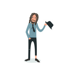 Exhausted and completely wiped out cartoon guy in casual clothes, gesturing. Vector illustration. Modern flat design.