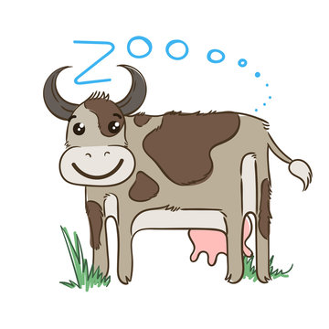 Illustration of doodle cute cow, hand drawn graphic