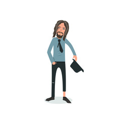 Exhausted and completely wiped out cartoon guy in casual clothes, gesturing. Vector illustration. Modern flat design.