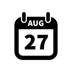 Simple black calendar icon with 27 august date isolated on white