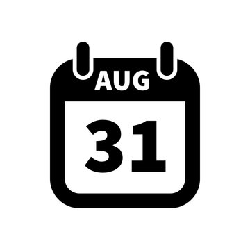 Simple black calendar icon with 31 august date isolated on white