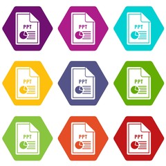 File PPT icon set color hexahedron
