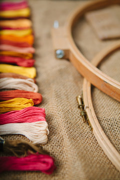embroidery hoops and threads