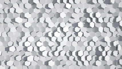 Abstract white or light grey background with many hexagons, 3d render