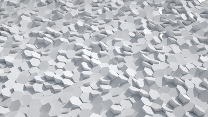 Abstract white or light grey background with many hexagons, 3d render
