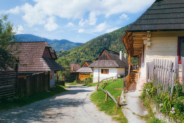 Typical Traditional Wooden Houses in Village of Vlkolinec - the UNESCO World Heritage Site, Slovakia - obrazy, fototapety, plakaty