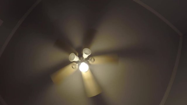 Ceiling fan at night, perspective shot.
