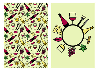 template design with wine icons pattern background. Idea for your food and drink designs.