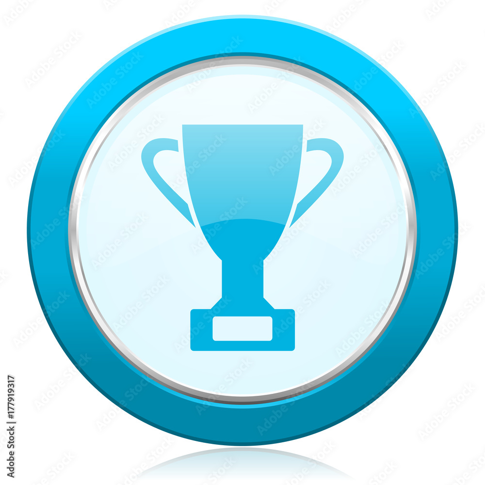 Poster cup blue chrome silver metallic border web icon. round button for internet and mobile phone applicat