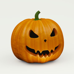 scary halloween pumpkin on the white background sideways