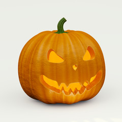scary halloween pumpkin on the white background sideways