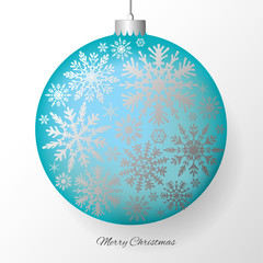 Christmas decorations. A blue ball. Silver. New Year`s vector background. Snowflakes. Celebration. Winter. Garland.