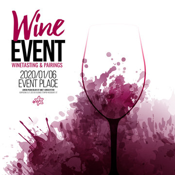 Template for promotions or presentations of wine events.  Background texture of wine stains.
