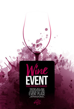 Template for promotions or presentations of wine events.  Background texture of wine stains.