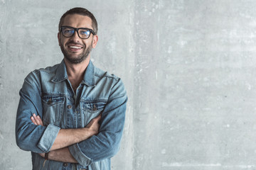 Obraz premium Successful cute guy is expressing gladness