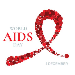 World AIDS Day awareness poster. Red ribbon made of dots on white background. Symbol of acquired immune deficiency syndrome. Medical concept. Circle design elements. Vector illustration.