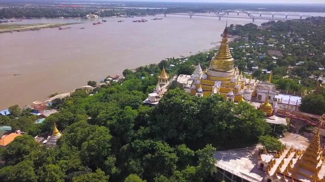 4K Aerial: view  from Sagaing Hill and of Ayeyarwady River, Sagaing Division, Myanmar