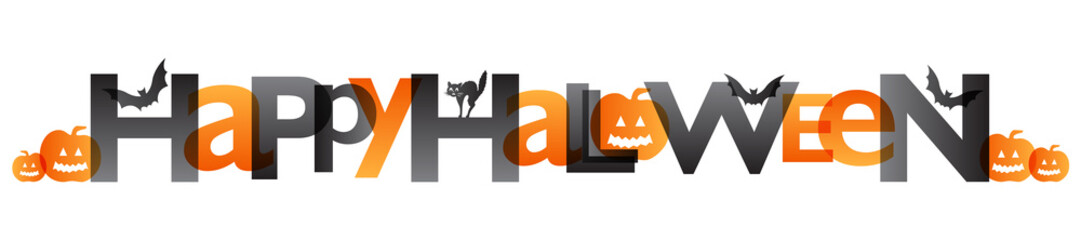 HALLOWEEN Vector Banner with Bats, Black Cat, and Pumpkins - Powered by Adobe