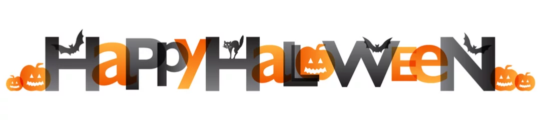 Foto op Plexiglas HALLOWEEN Vector Banner with Bats, Black Cat, and Pumpkins © Web Buttons Inc