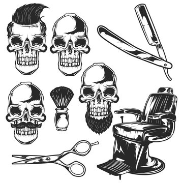 Set of barbershop elements for creating your own barbershop badges, logos, labels, posters etc. Isolated on white