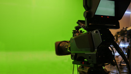 Television studio with camera. Camera on tripod