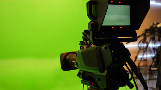 Television studio with camera. Camera on tripod
