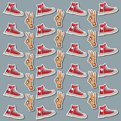 Pop art sneaker and thumb up wallpaper icon vector illustration graphic design