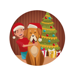 Boy and dog in christmas icon vector illustration graphic design