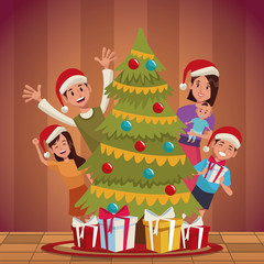 Family christmas cartoon icon vector illustration graphic design