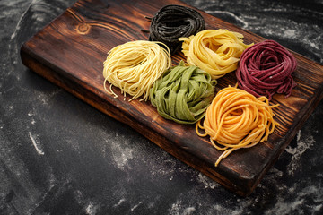 coloured pasta on board