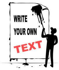 Blank Text Space. Vector Illustration Of A Worker Silhouette Hanging A Poster On A Wall With His Brush As Blank Text Space.