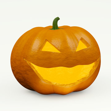 Scary halloween pumpkin with joker face on the white background