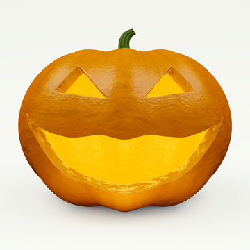 Scary halloween pumpkin with joker smile on the white background
