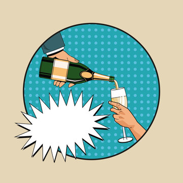Champagne toast pop art icon vector illustration graphic design