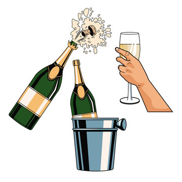 Champagne toast pop art icon vector illustration graphic design