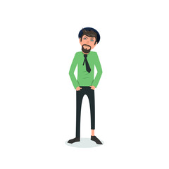 Exhausted and completely wiped out cartoon guy in casual clothes, gesturing. Vector illustration. Modern flat design.