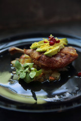 duck confit in black tone food
