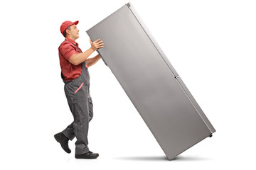 Serviceman with a fridge