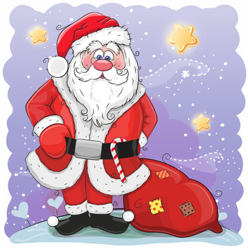 Cute Cartoon Santa Claus with bag