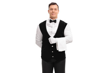 Waiter holding a white towel